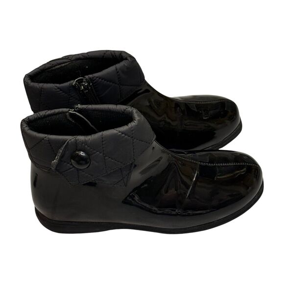 Appleseed's Womens 8M Bootie Shoes Black Patent Leather Quilted Side Zip Boots - Picture 4 of 7